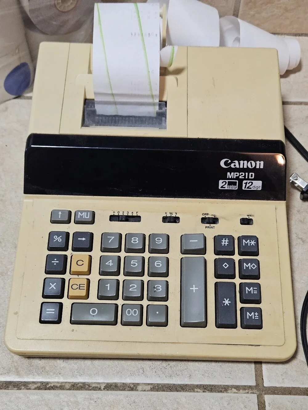 Vintage Canon MP21D Desktop Printing Calculator 12-Digit 2-Color + Bonus Paper